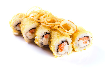 sushi rolls on white background isolated. Traditional Japanese cuisine