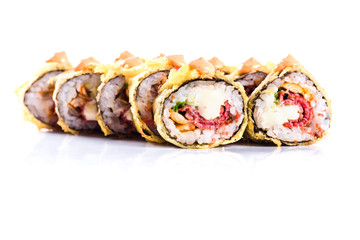 sushi rolls on white background isolated. Traditional Japanese cuisine