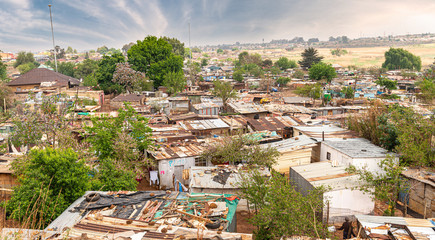 Naklejka premium Poor townships next to Johannesburg, South Africa