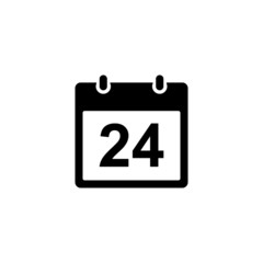 Calendar icon - day 24. Simple black glyph date silhouette for web design, user interface, events, appointments, meetings.