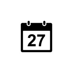 Calendar icon - day 27. Simple black glyph date silhouette for web design, user interface, events, appointments, meetings.