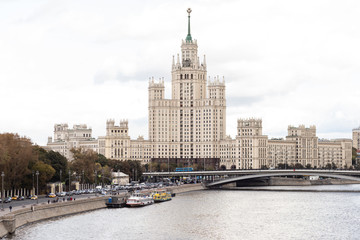 Fototapeta na wymiar Russia, Moscow, September 19, 2019: High-rise building on Kotelnicheskaya embankment.