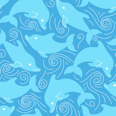 vector seamless pattern with dolphins