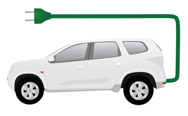 Electric car and plug cable. vector
