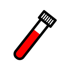 Medical test tube with a blood sample. Flat simple vector icon of a test tube.