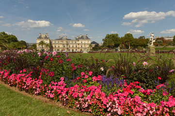 Luxembourg Gardens in Paris. Luxembourg Palace and flowering park, Paris, France.