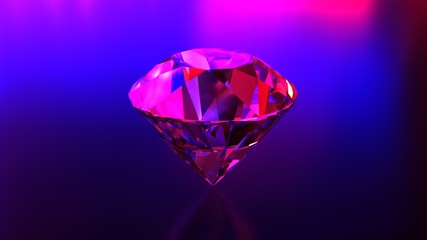 Diamond under neon lights. 3D-rendering.