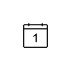 Calendar icon. Day 1. Black line date symbol for web design, user interface, events, appointments, meetings. Simple shape design.