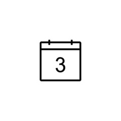 Calendar icon. Day 3. Black line date symbol for web design, user interface, events, appointments, meetings. Simple shape design.