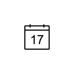 Calendar icon. Day 17. Black line date symbol for web design, user interface, events, appointments, meetings. Simple shape design.