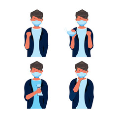 Collection of expression male character illustration vector with surgery mask