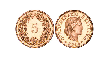 5 Rappens Coin of Swiss Franc, 2015, Switzerland