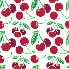 Cherries hand drawn seamless background. Different cherry berries sketch drawing endless pattern. Part of set.
