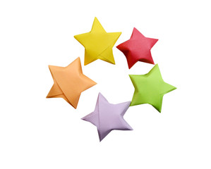 Colorful origami lucky stars isolated white