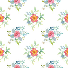 Watercolor botanical pattern on a white background. For wrapping paper, textile and print. flower bouquet. art illustration for design