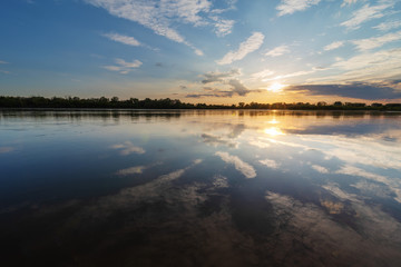 Beautiful evening on the river at sunset