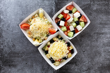 salads in disposable dishes. fast food