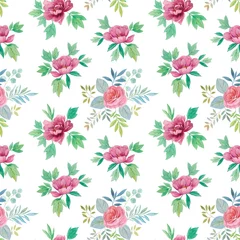 Gordijnen Seamless watercolor flowers pattern. Hand painted flowers of different colors. Flowers for design. Ornament flowers. © Sergei