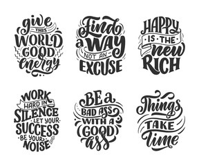 Fototapeta premium Set with funny hand drawn lettering compositions. Cool phrases for print and poster design. Inspirational feminism slogans. Girl power quotes. Greeting card template. Vector