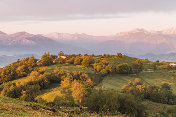 Fototapeta na wymiar Sunrise in the countryside of the north of Spain (Asturias). Landscape.