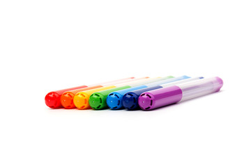 Colorful marker pen set on isolated background with clipping path. Vivid highlighter and blank space for your design or montage