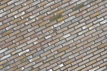 Photo of a sloping gray brick wall. Gray stone wall, background, texture. Old gray brick wall texture background.