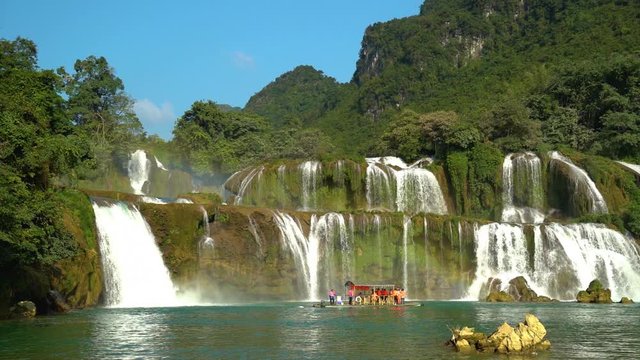 Slow Motion Waterfall at Detian Falls on Sunny Day