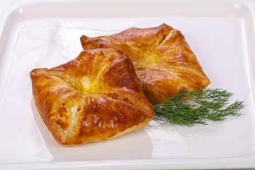 Hot tasty pie with cheese