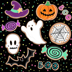 The collection of cute elements for halloween party. Happy Halloween set icons