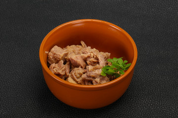 Canned tuna fish in the bowl