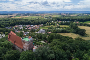 Fototapeta na wymiar Church in Otmochow a town in Nysa County, Opole Voivodeship, Poland
