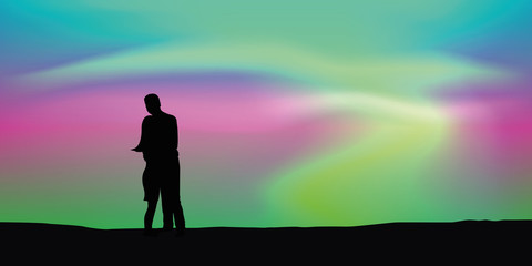 couple in love on aurora borealis beautiful polar lights background vector illustration EPS10