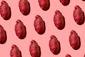 rubber hearts pattern on pink background