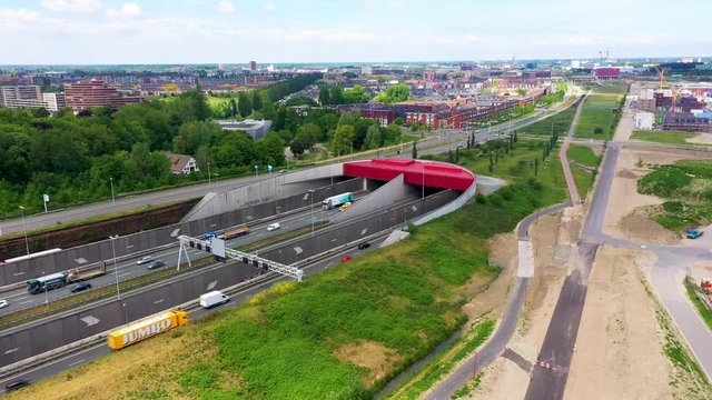Utrecht, Utrecht / Netherlands - May 27th 2020: Aerial view of Leidsche Rijn Tunnel Utrecht, the Netherlands