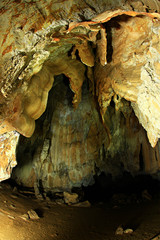 Pakarang Cave (Coral Cave) is located in Khao Sok National Park. The stalagmites have a similar shape to coral in  Surat Thani, Thailand