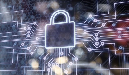 Digital lock icon and abstract background, the concept of data security