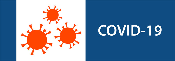 Banner on the theme COVID-19 with painted viruses. Place for text. Vector illustration.