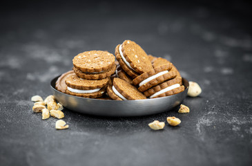 Hazelnut Cream Cookies (close up; selective focus)