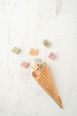 colorful turkish delights in an ice cream cone