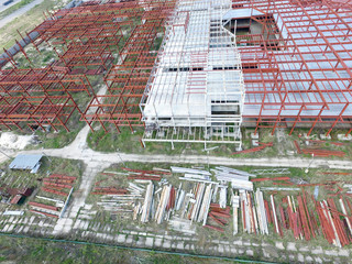 Abandoned construction site of commercial center in Kiev (drone image).