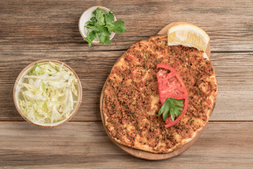 Turkish pizza, made of ground beef and onion