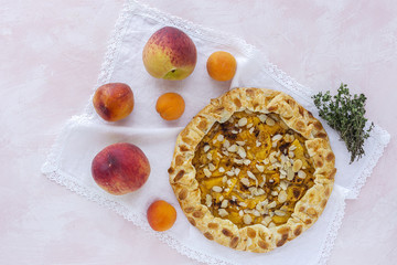 Homemade tart galette with peaches