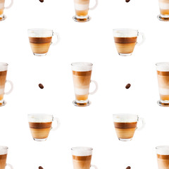 Coffee drink collection. for menu design. Various coffee drinks set. Coffee cups, beans and coffee makers illustration.