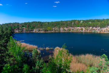 Beautiful view of the flooded granite quarry.