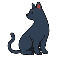 Outlined Russian Blue cat sitting looking sideways