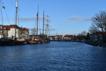 Fototapeta na wymiar boats in the harbor Haarlem, NL