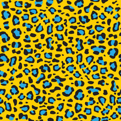 Yellow and blue, seamless leopard pattern