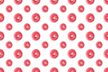 minimal seamless pattern with pink glaze donuts. Modern summer Doughnuts background. Repeat sunlight backdrop.