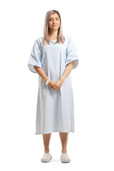 Woman wearing a patient gown