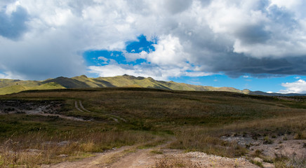 Mountainous landscape in the heights of Cusco, Peru in summer season